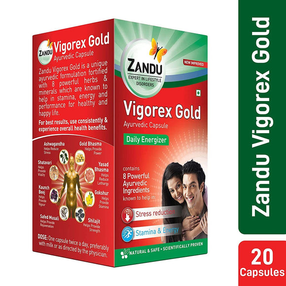 Zandu Vigorex Gold Ayurvedic Daily Energizer 20 Capsules, Fast shipping