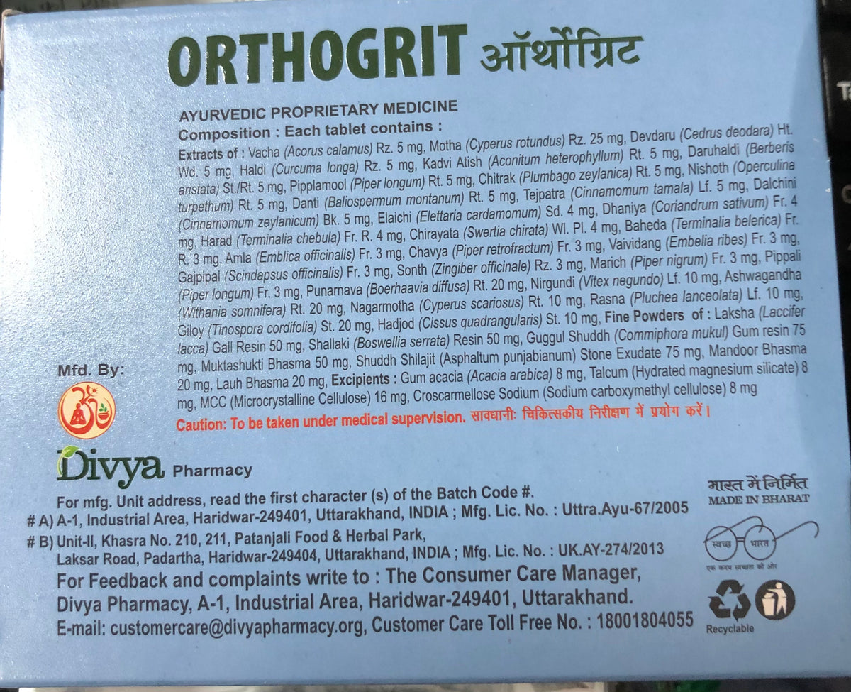 Patanjali Orthogrit Tablets Ayurveda Store unit 3 viva village 192
